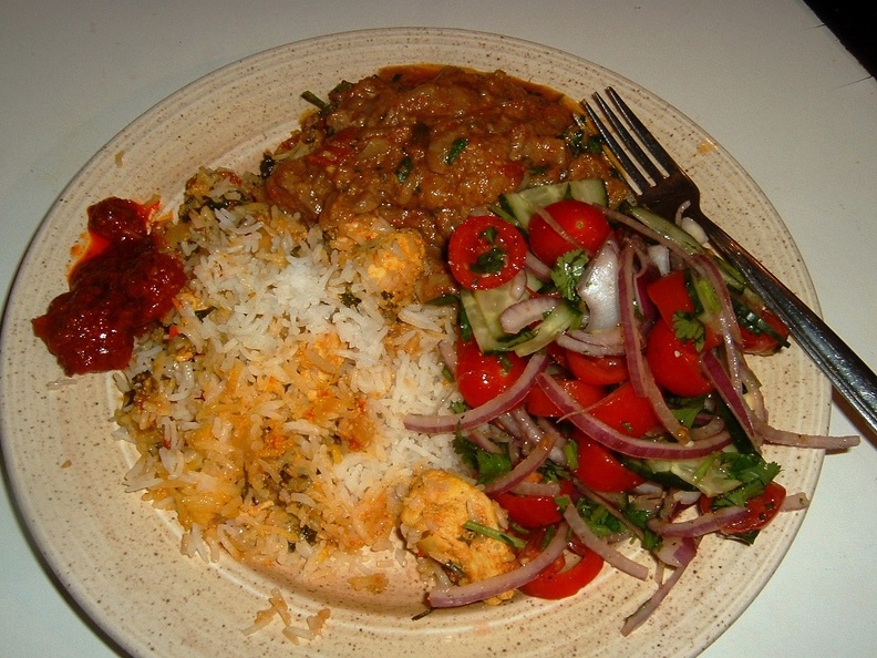 Chistmas dinner - chicken biryani  Rogan josh  cachumber and lime pickle