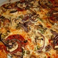 Chorizo  red onion and anchovy pizza