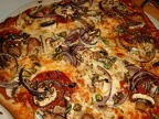 Chorizo  red onion and anchovy pizza