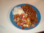 Chilli with basmati rice and a tomato  amp  avocado salsa