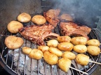 Korean pork chops with roast pots and mushers