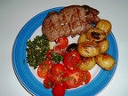 Served with bbq d potatoes  salsa verde  amp  tomato basil salad